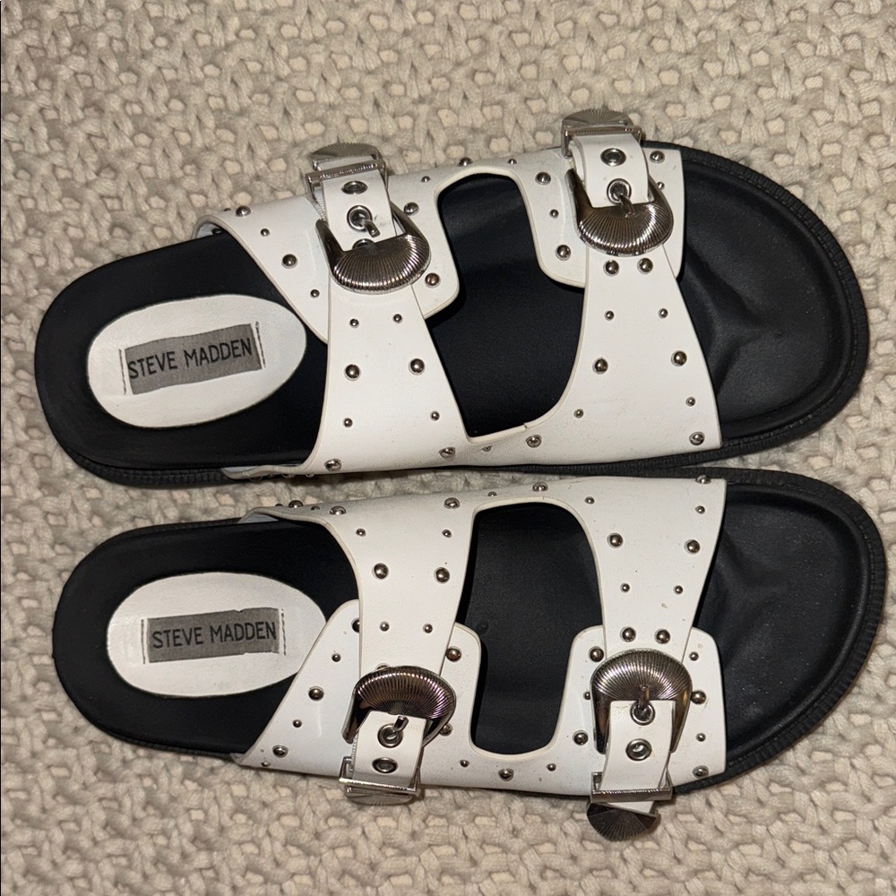 Steve Madden Black and White Studded Slides